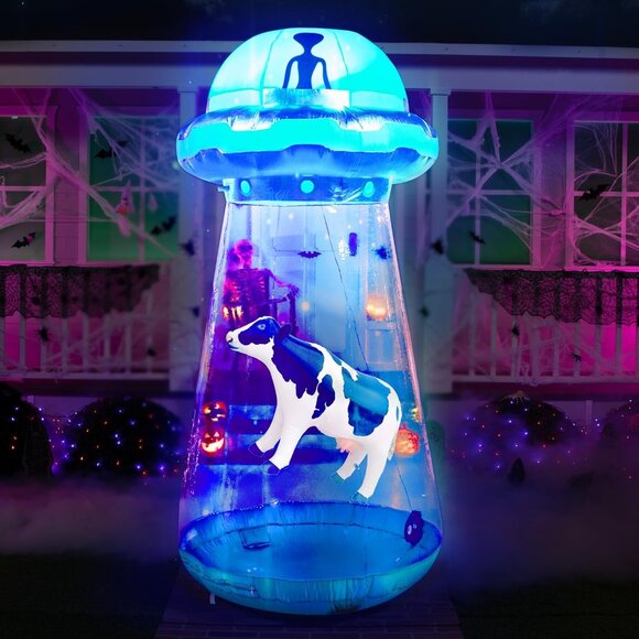 Eye-Catching 9 FT Haunted UFO Inflatable with Built-In LED Lights for Halloween